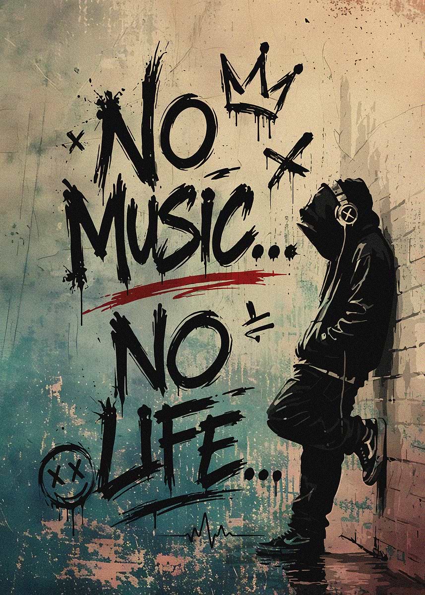 No Music No Life Graffiti' Poster, picture, metal print, paint by