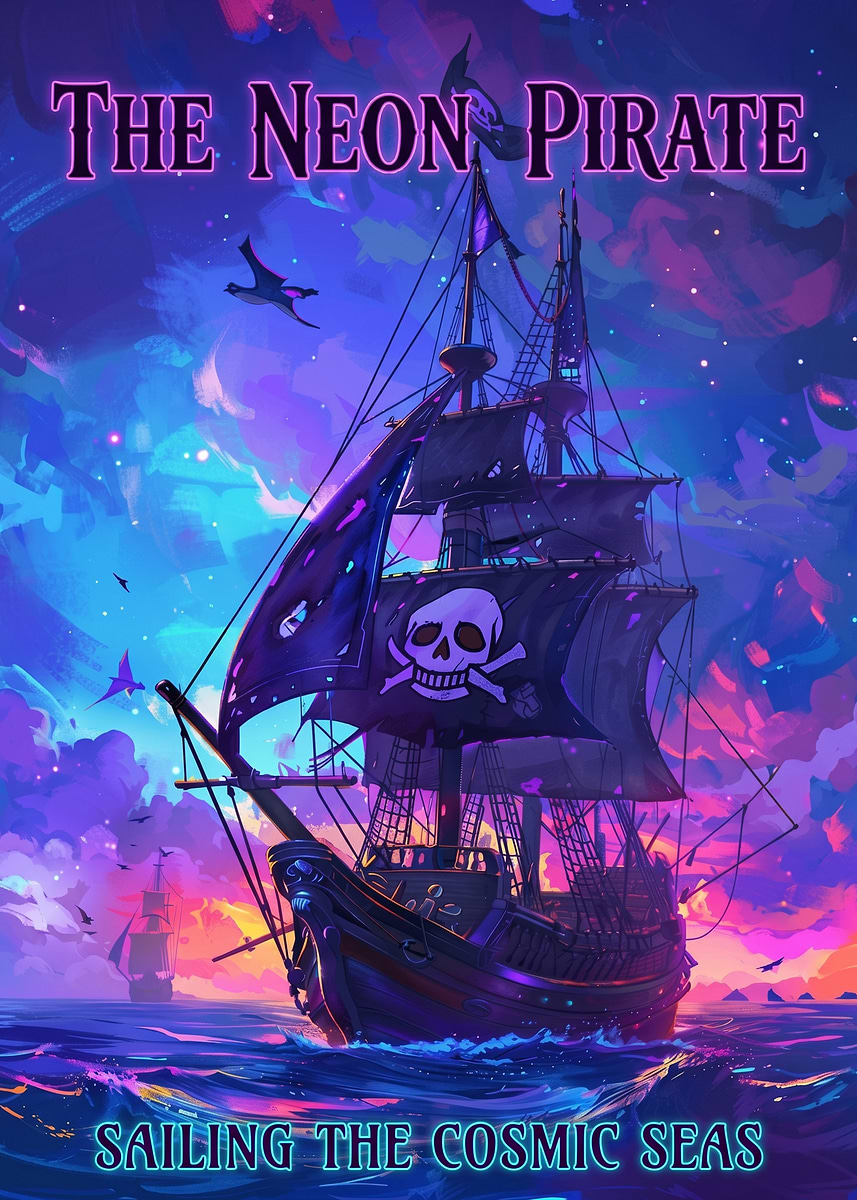 The Neon Pirate Sailing Cosmic Seas' Poster, picture, metal print