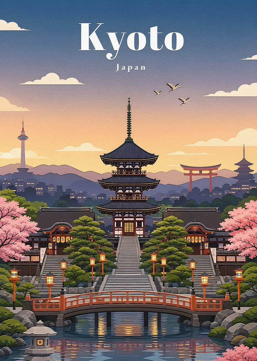Kyoto Japan Pagoda and Cherry Blossoms' Poster, picture, metal