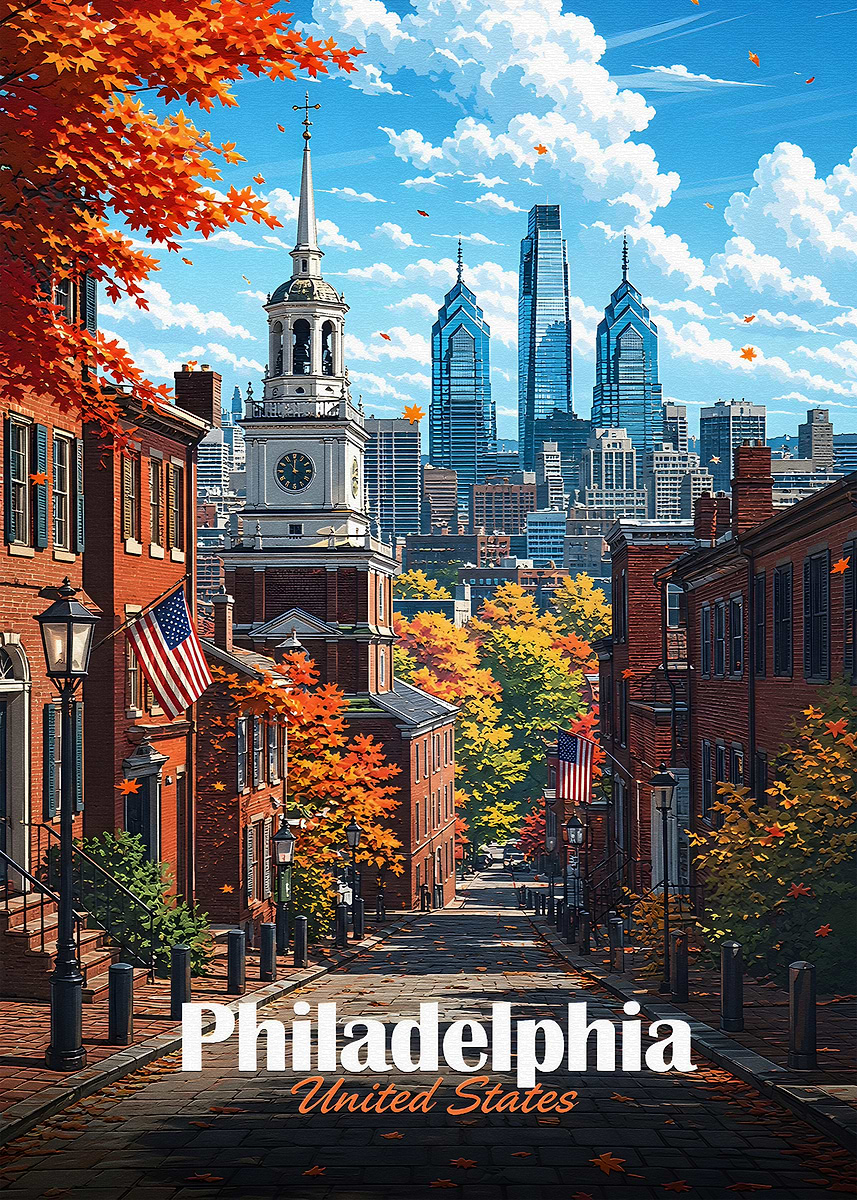 'Philadelphia Skyline in Autumn' Poster, picture, metal print, paint by ...