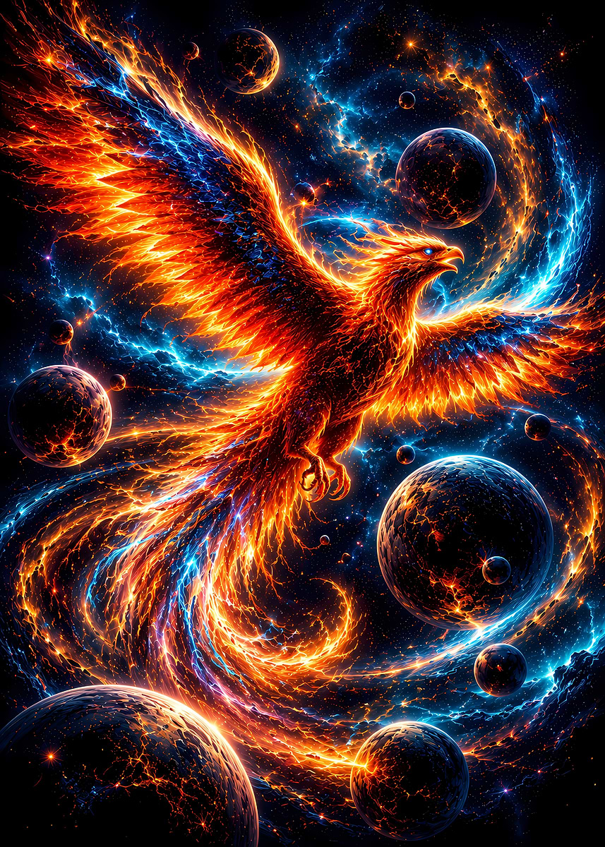 Cosmic Phoenix in Nebula' Poster, picture, metal print, paint by
