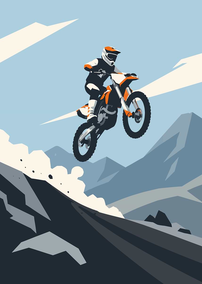 Motocross Rider Jumps Over Mountain Terrain' Poster, picture