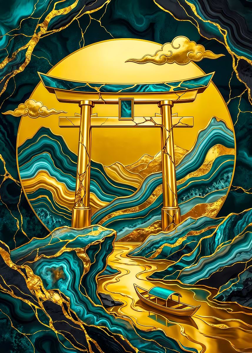 Golden Torii Gate Landscape' Poster, picture, metal print, paint