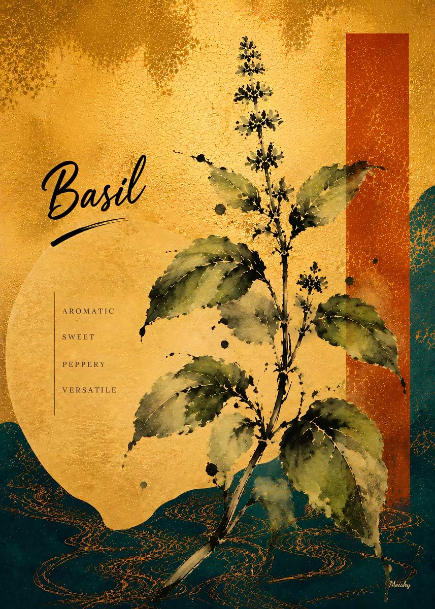 Neo-Rinpa Culinary Botanicals No. 01 – Basil Kitchen Wall Art
