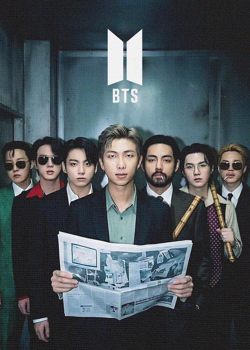 BTS Group Photo with Newspaper' Poster, picture, metal print
