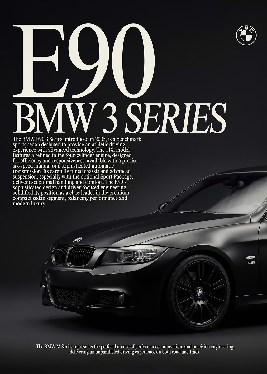 close up sleek black BMW E90 3 Series Sedan poster' Poster