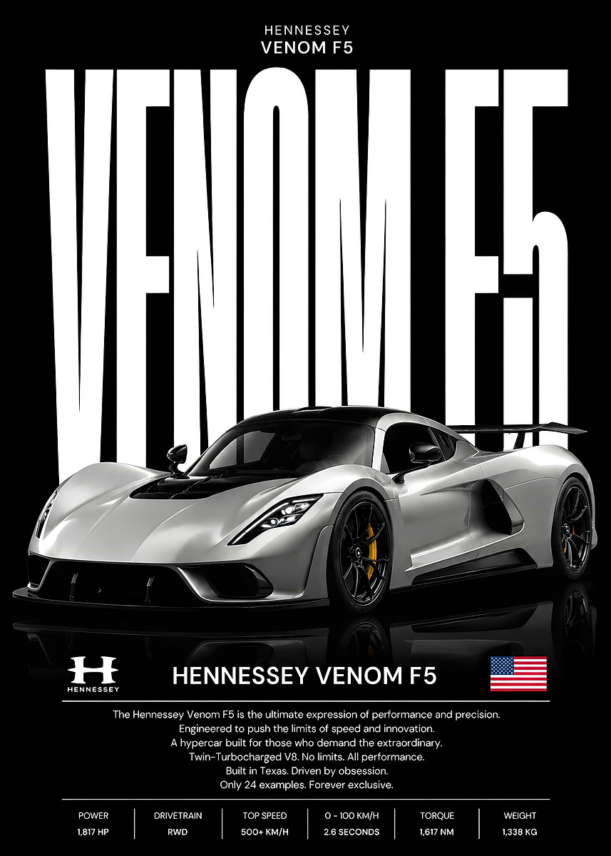 Hennessey Venom F5 Hypercar' Poster, picture, metal print, paint