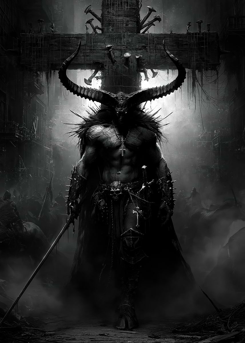 Demonic Figure with Horns and Sword' Poster, picture, metal print