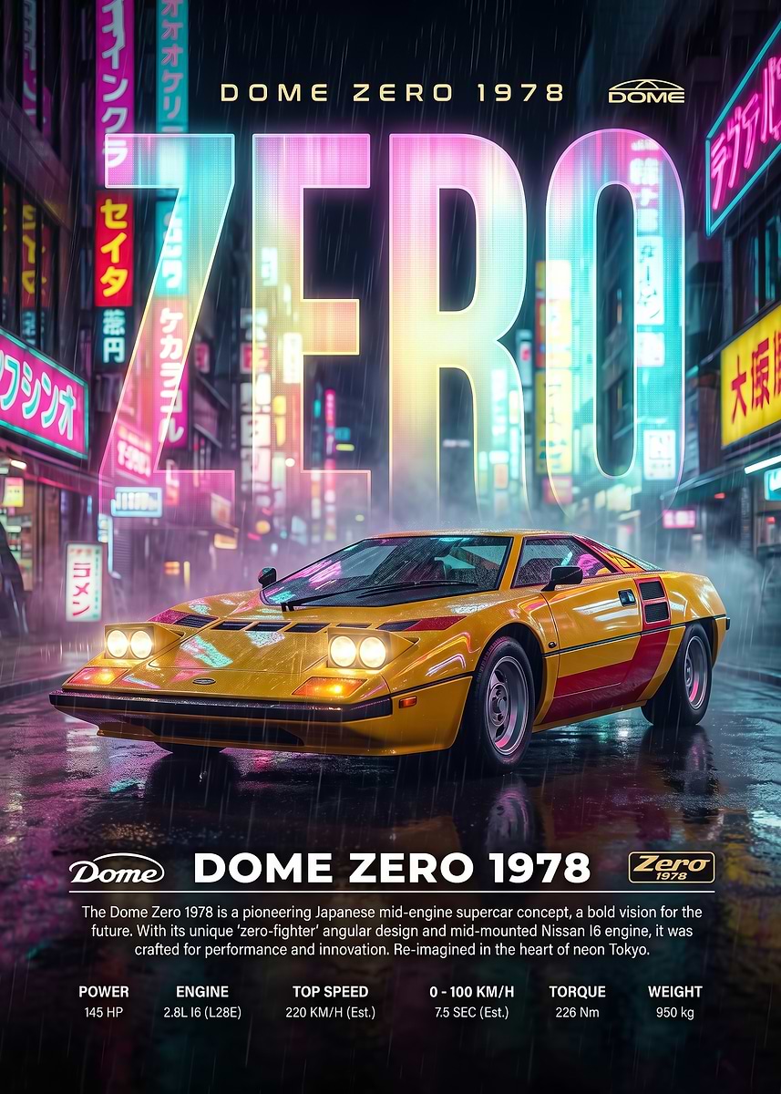 アートポスターNO.5(14478) sleek Dome Zero 1978 Neon Tokyo car poster' Poster, picture, metal