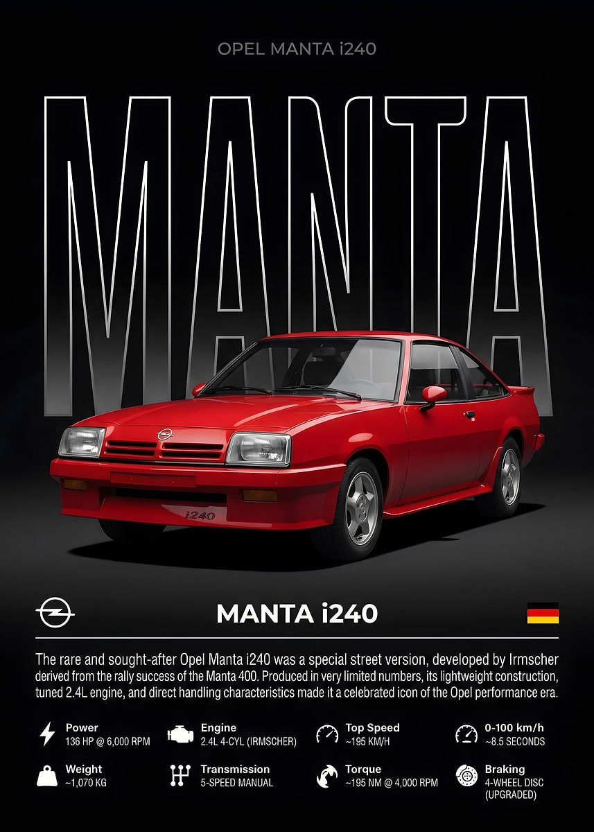 Opel Manta i240 Poster' Poster, picture, metal print, paint by