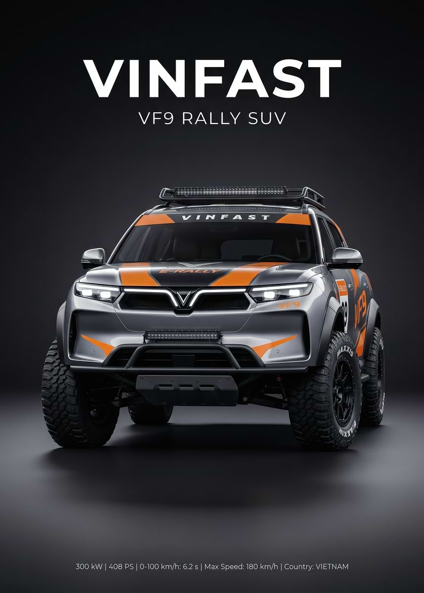 VinFast VF9 Rally SUV' Poster, picture, metal print, paint by