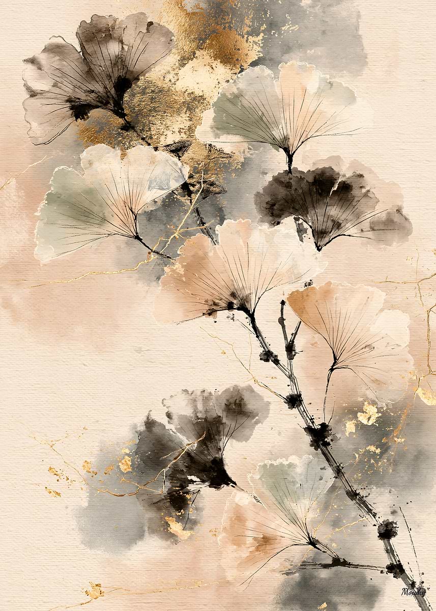 Neo-Rinpa Ginkgo Reverie No. 04 – Japanese Botanical Wall Art