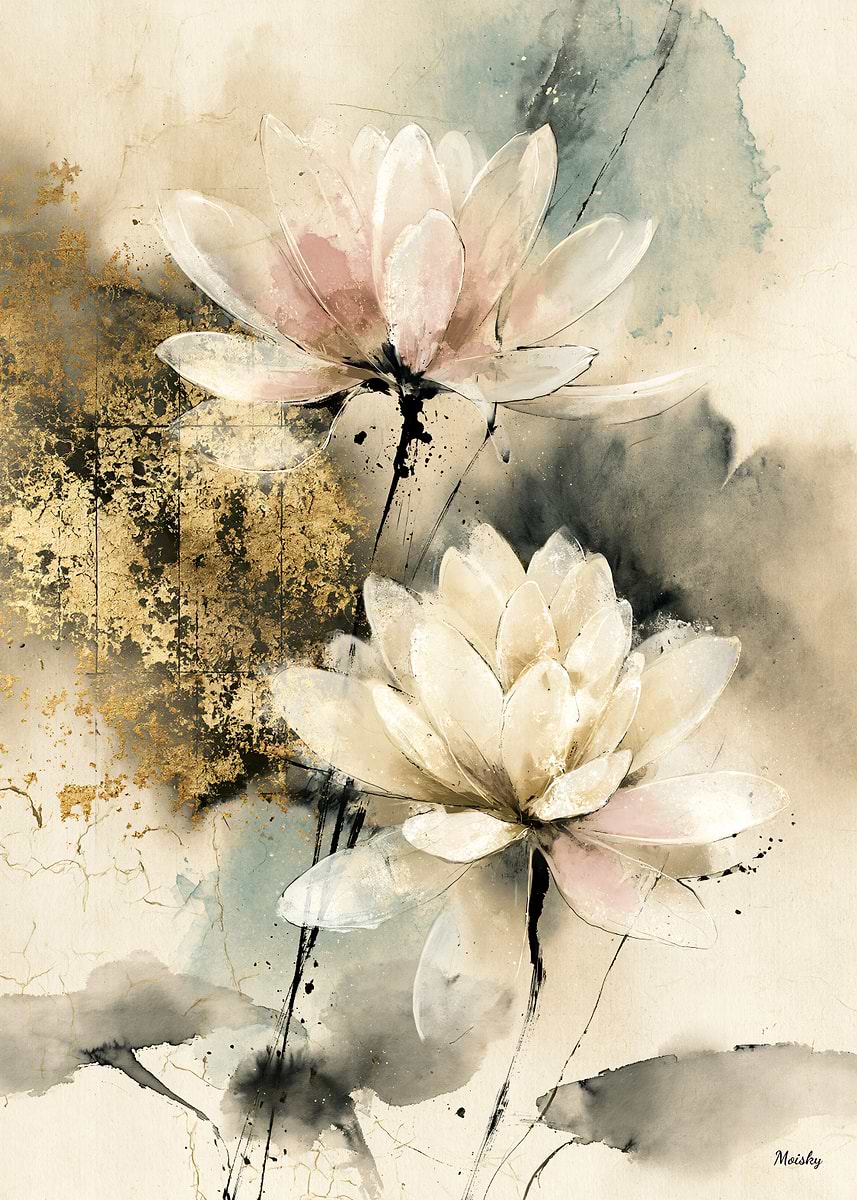 Neo-Rinpa Lotus Reverie No. 06 – Japanese Lotus Wall Art' Poster