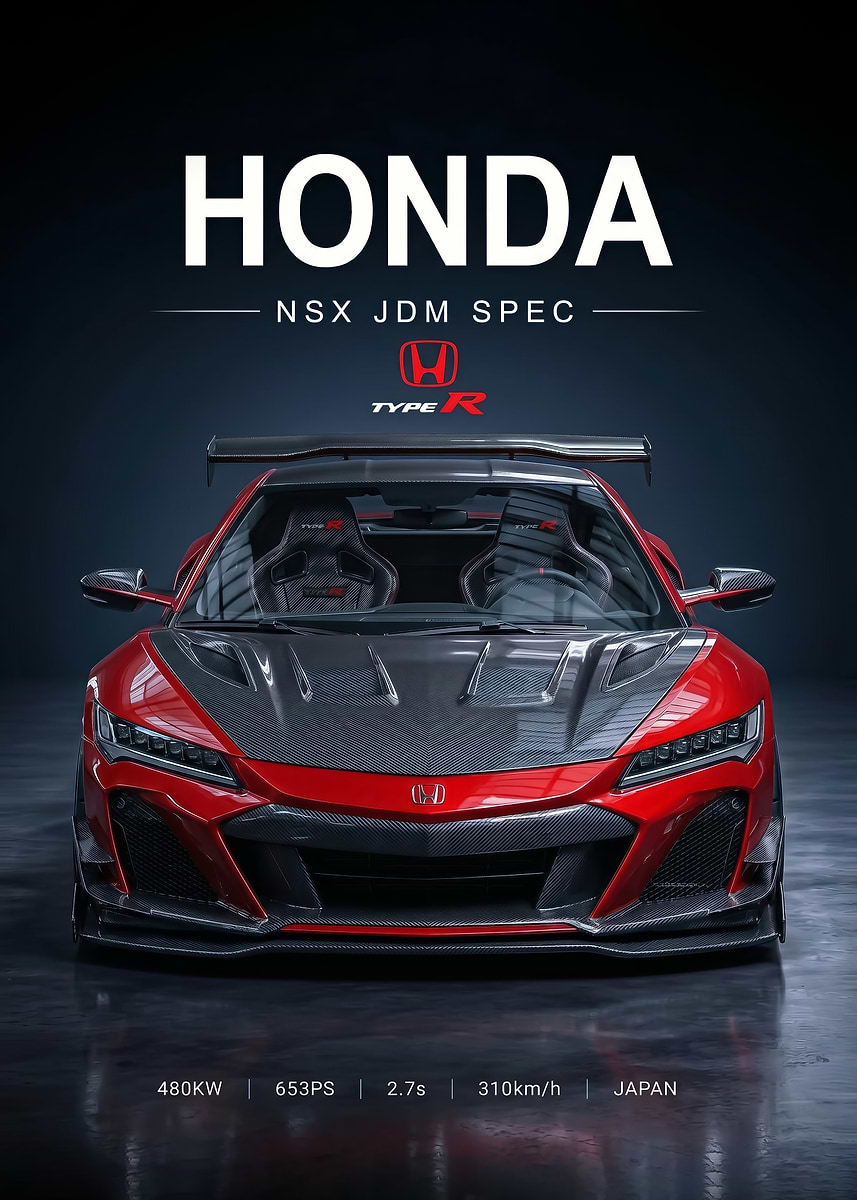 sleek red Honda NSX Type R JDM Spec car poster' Poster, picture