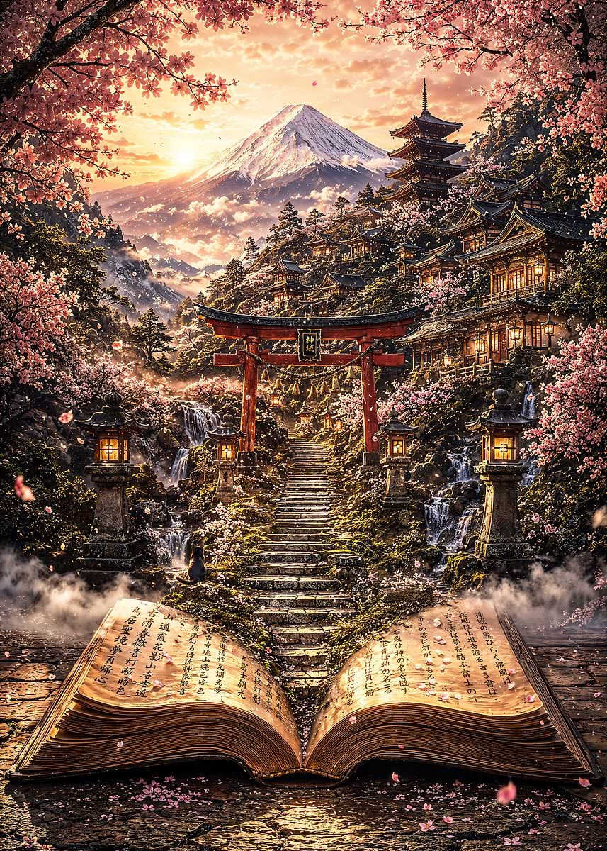 Magic Book of the Sakura Shrine — from the Soul Of Japan collection, a Pixaverse metal print