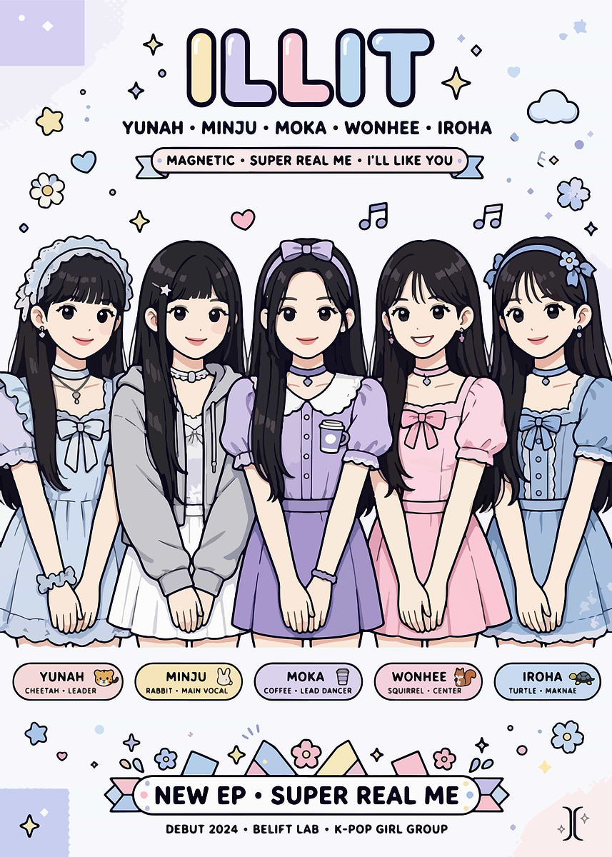 ILLIT K-Pop Group Illustration Poster' Poster, picture, metal