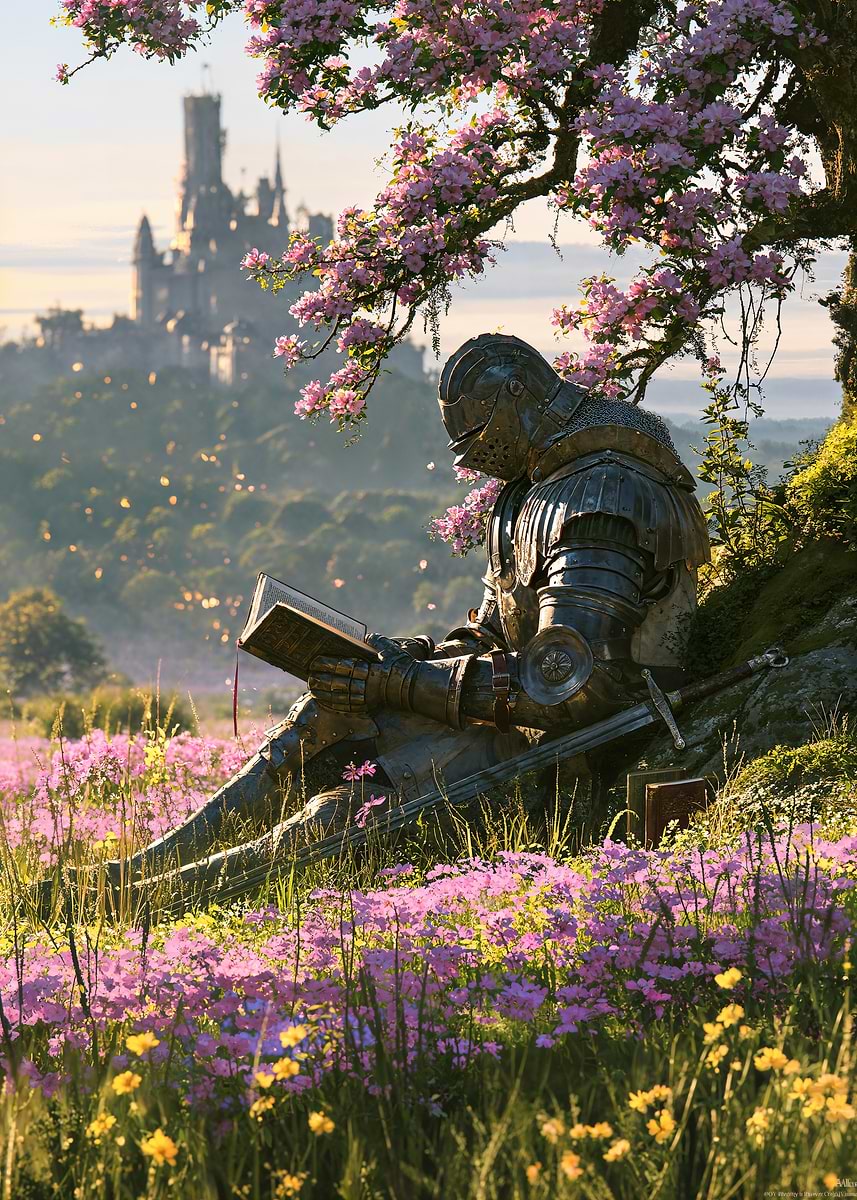 The Knight's Reprieve — from the Forgotten Fantasy Realms collection, a Pixaverse metal print