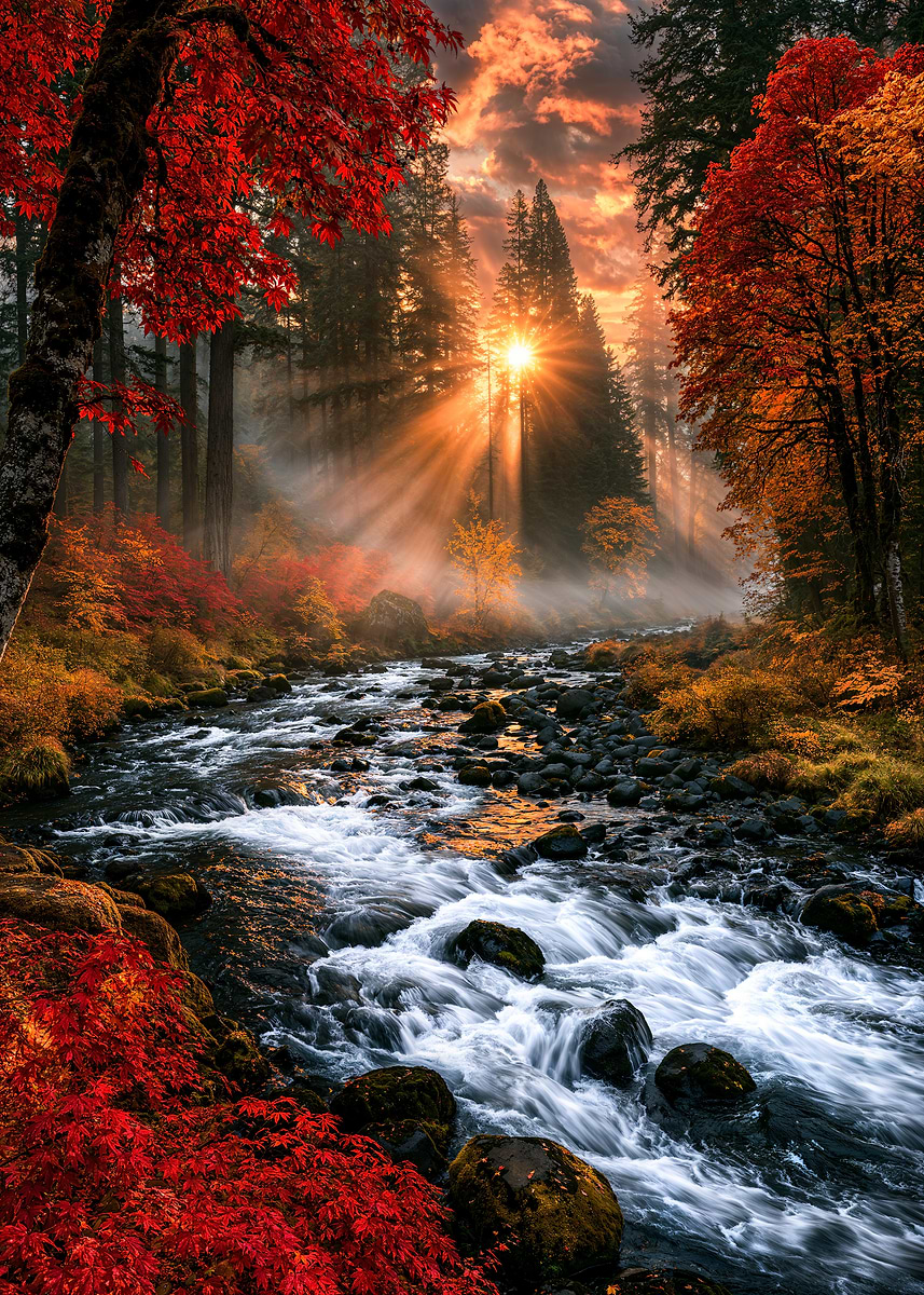 Golden Autumn River — from the Sanctuaries Of Nature collection, a Pixaverse metal print