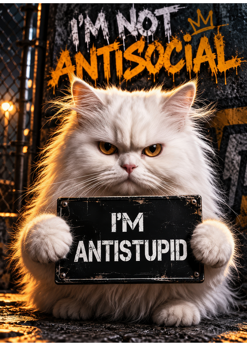 Work Sign Grumpy Cat Grumpy Cat Holding Anti-Stupid Sign Poster, Picture & Metal Print ...