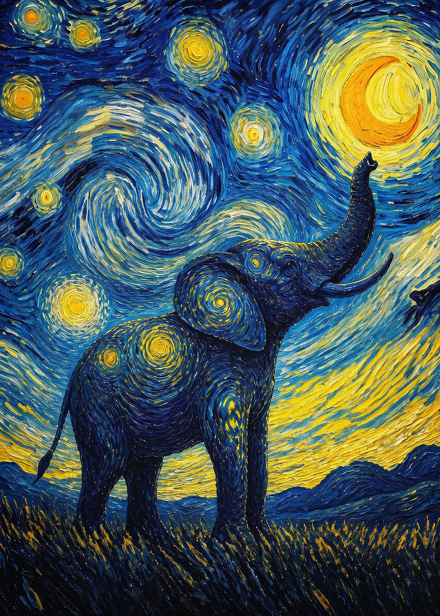 Displatel Elephant Starry Night Art Poster, Picture & Metal Print – Fine Art ...