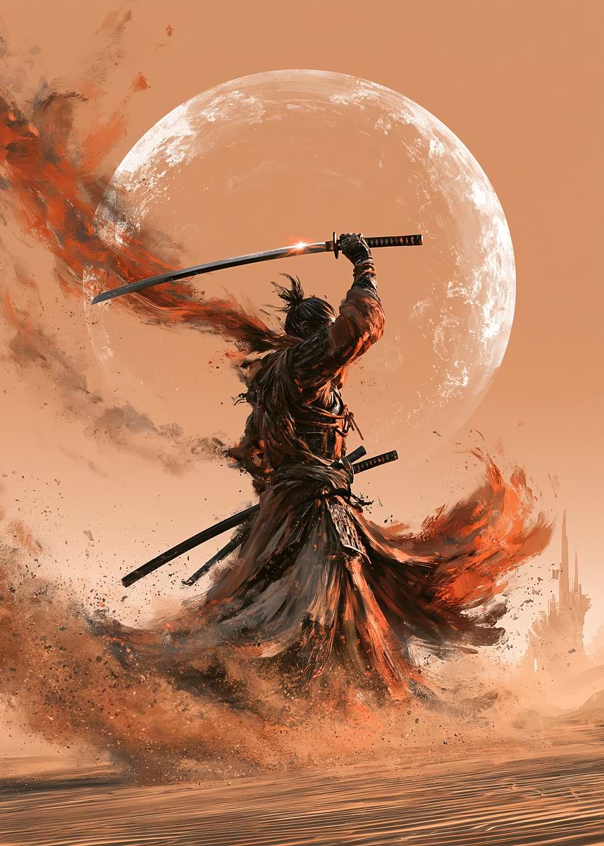 Displatel Samurai Warrior Under Giant Moon Poster, Picture & Metal Print – Action ...