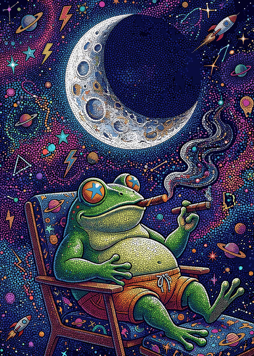 'Cosmic Frog Smoking in Space' Poster, picture, metal print, paint by ...