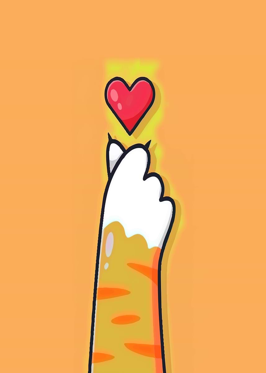 Cute Cat Paw Finger Heart Poster, Picture & Metal Print – Pets | Displate