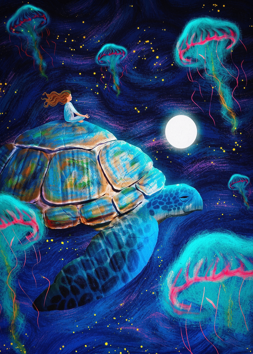Celestial Turtle Jellyfish Fantasy Poster, Picture & Metal Print ...