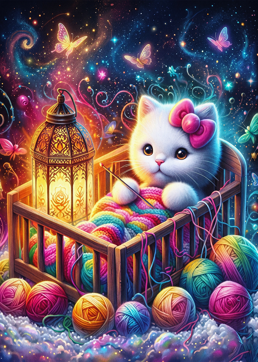 Cosmic Cat Yarn Fantasy Poster Poster, Picture & Metal Print – Cute ...