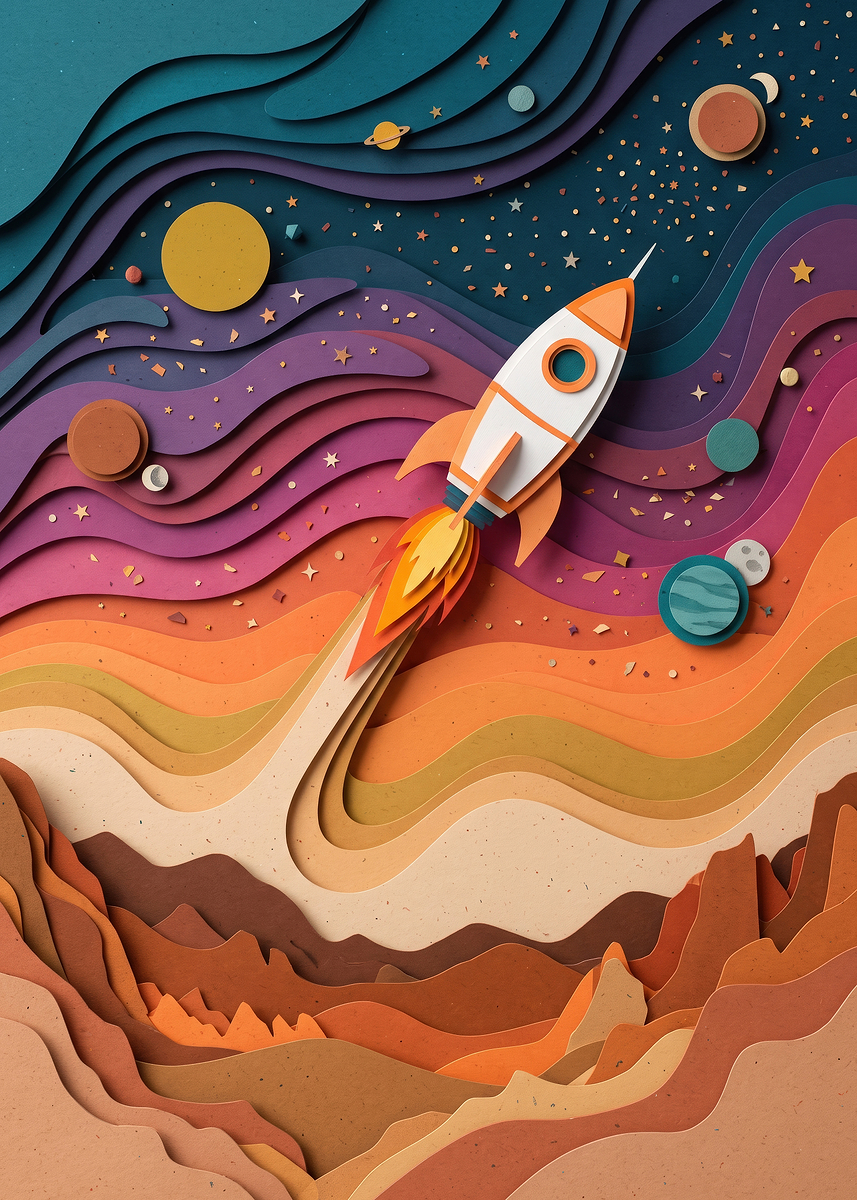 Papercraft Rocket Launching into Space Poster, Picture & Metal Print ...
