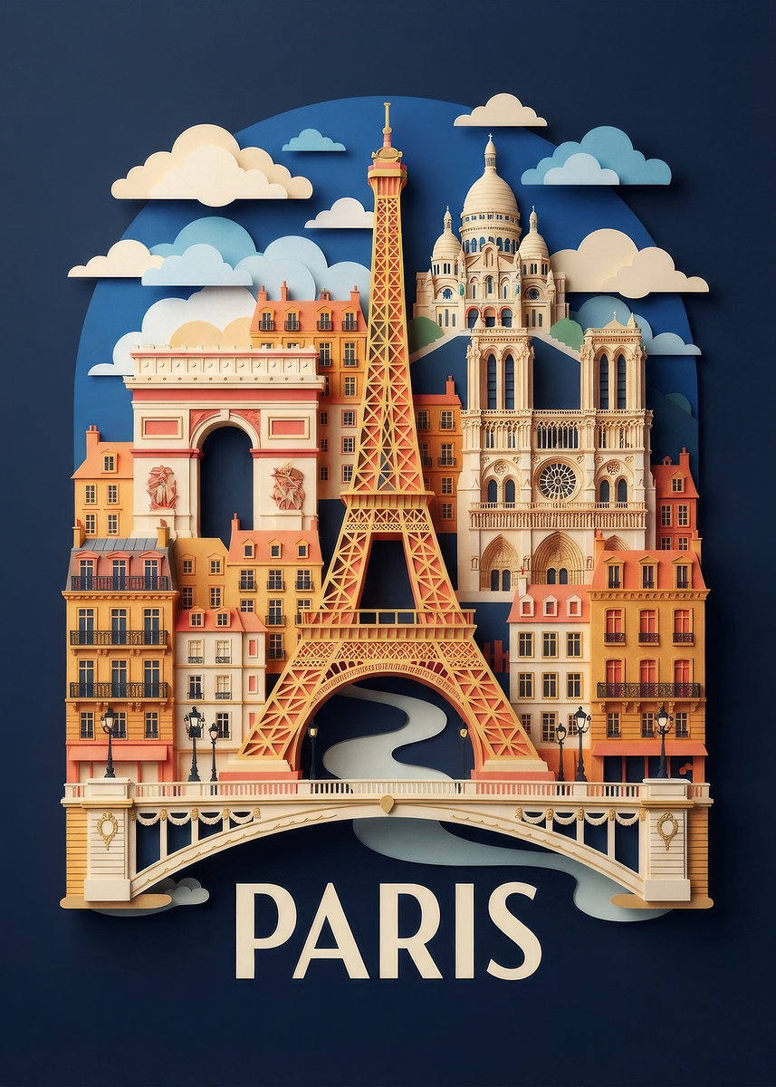 Papercraft Paris Cityscape Illustration Poster, Picture & Metal Print ...