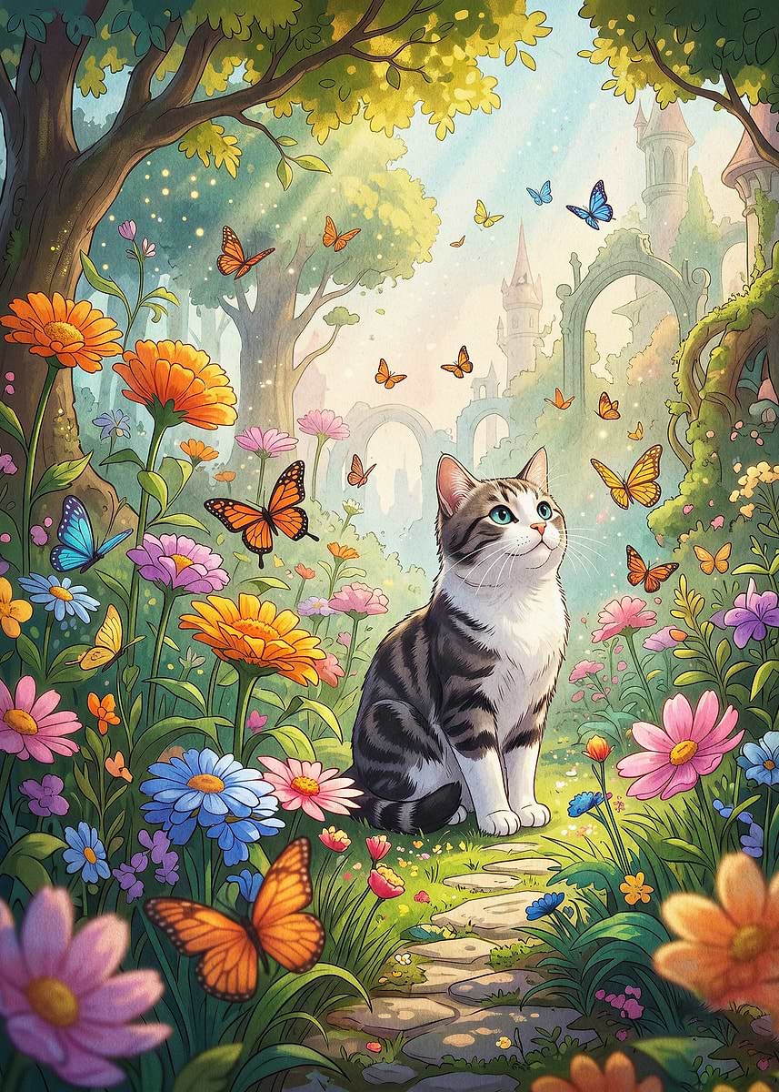 Magical Cat Garden Fantasy Art Poster, Picture & Metal Print ...