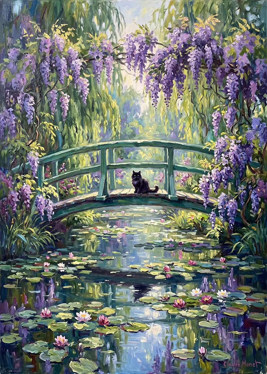 Black Cat on Monet Bridge Poster, Picture & Metal Print – Fine Art ...