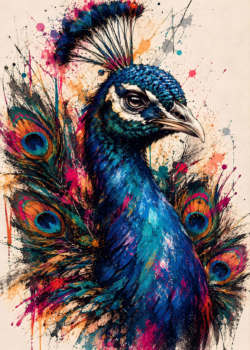Vibrant Watercolor Peacock Portrait Poster, Picture & Metal Print ...