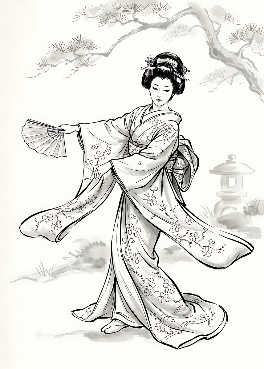 Elegant Geisha in Traditional Kimono Poster, Picture & Metal Print ...