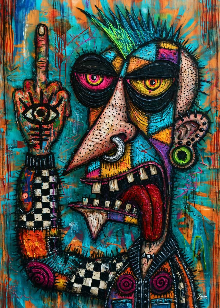 One-Finger Renegade - Grotesque Punk Portrait Poster, Picture & Metal ...