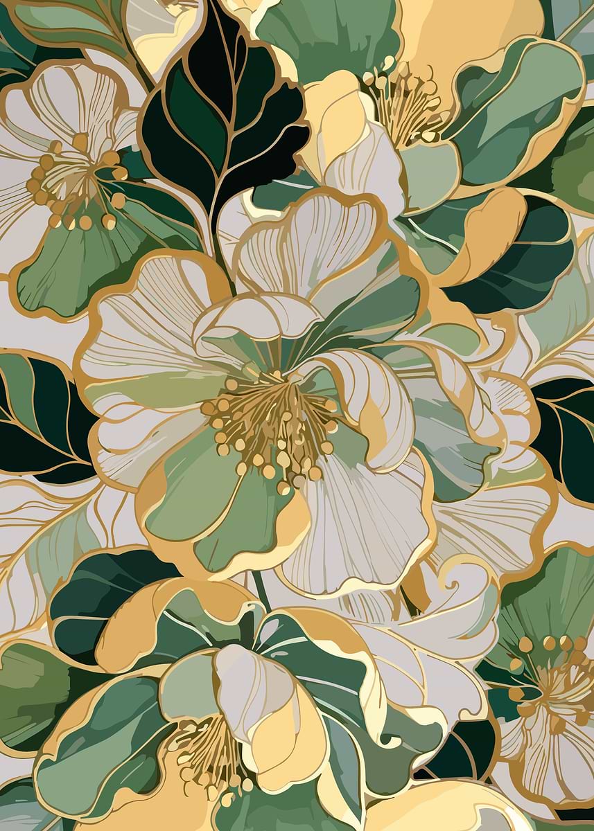 Elegant Floral Pattern with Gold Accents Poster, Picture & Metal Print ...