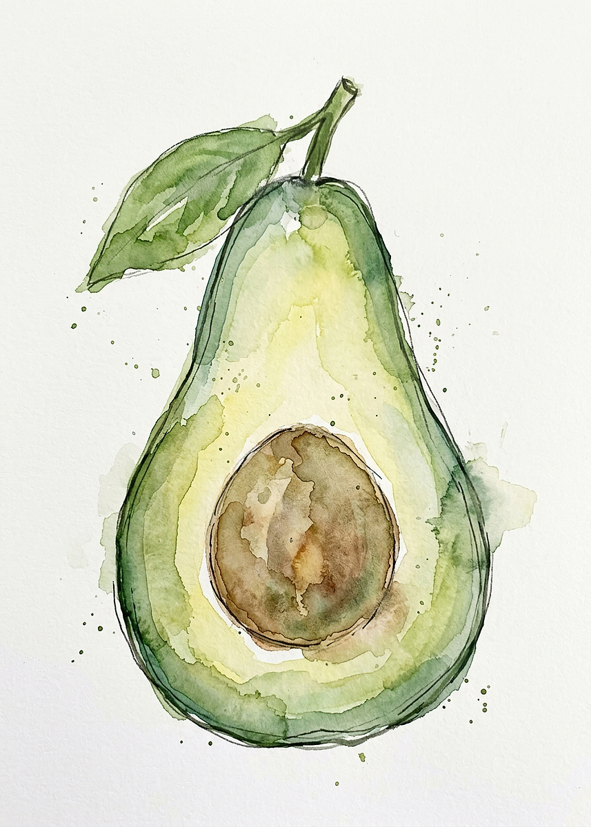 Sticker Avocado Design Watercolor Illustration of a Half Avocado Poster, Picture & Metal Print ...