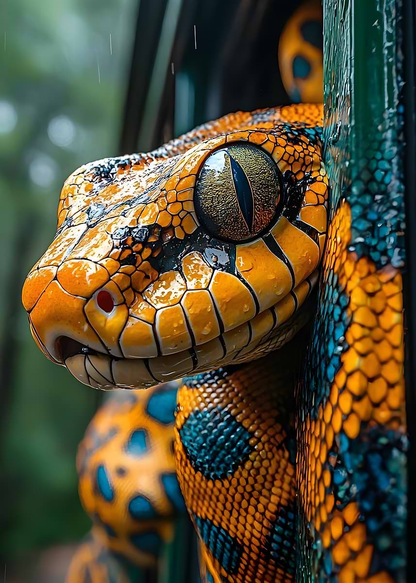 Custom Rattlesnake Logo Vibrant Orange and Blue Snake Portrait Poster, Picture & Metal Print ...