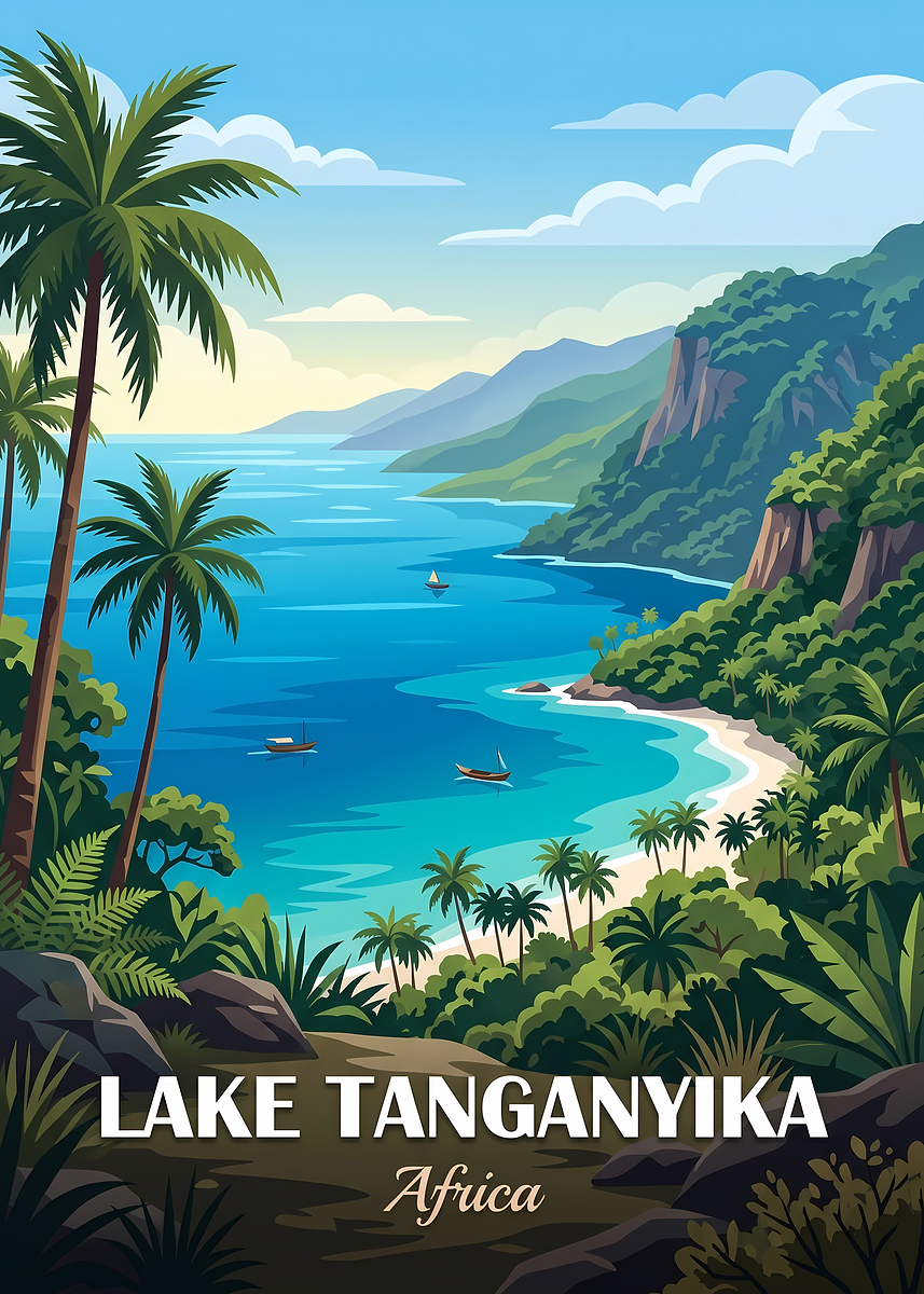 Lake Tanganyika Africa Travel Poster Poster, Picture & Metal Print ...