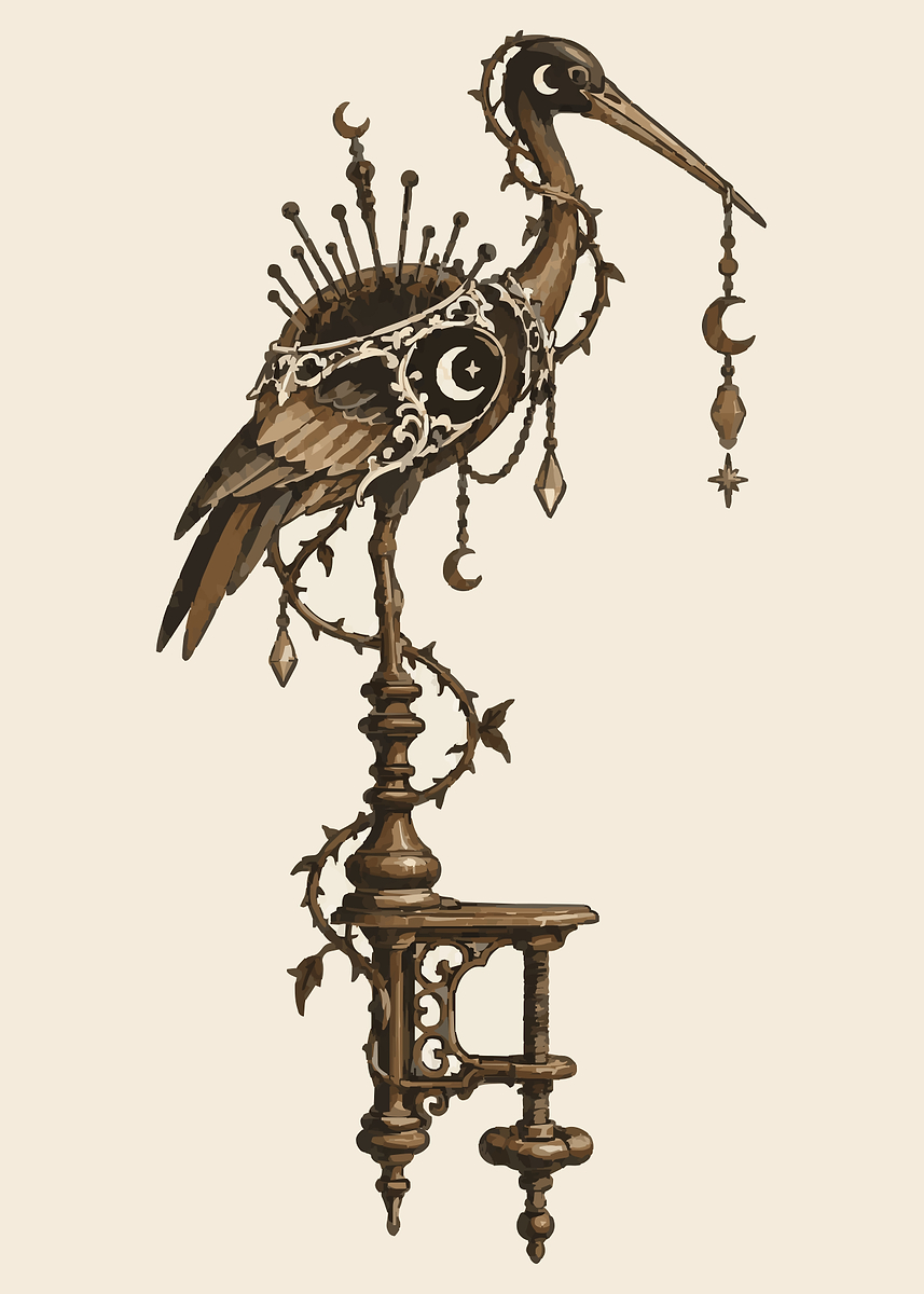 Ornate Celestial Stork Perch Illustration Poster, Picture & Metal Print ...