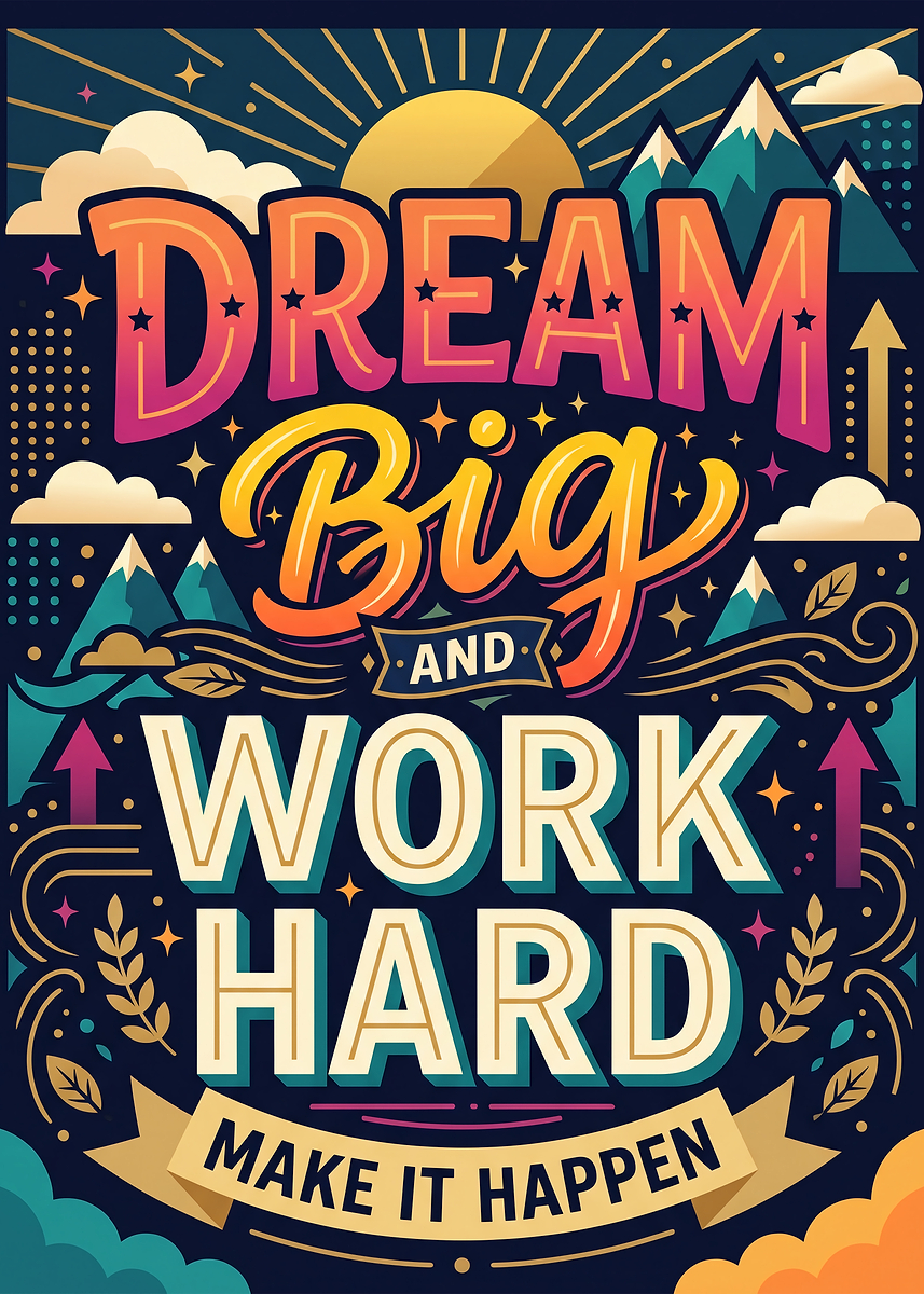 Poster Picture Dream Big and Work Hard Poster Poster, Picture & Metal Print – Graphic ...