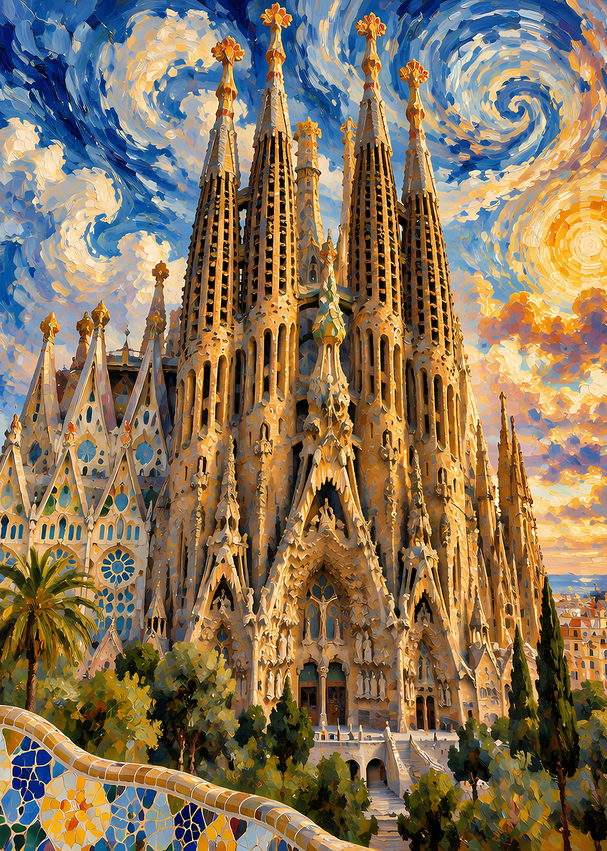 Poster Picture Sagrada Familia in Van Gogh Style Poster, Picture & Metal Print ...