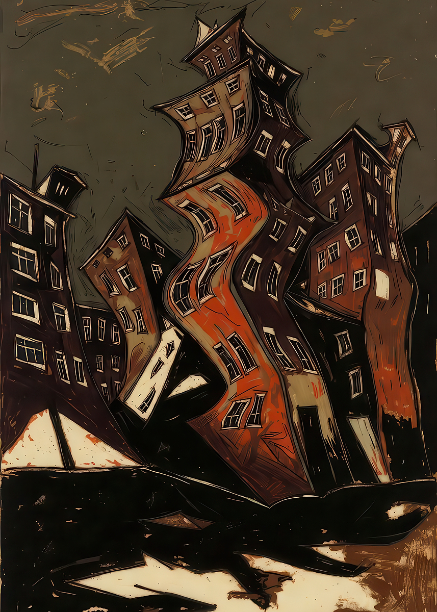 Distorted Pattern Painting Expressionist Distorted Cityscape Painting Poster, Picture & Metal ...