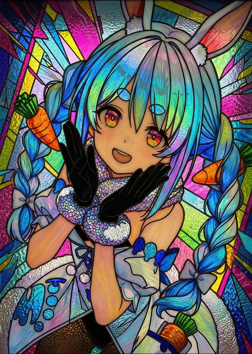 Poster Picture Usada Pekora — Rainbow Rabbit Smile Stained Glass Anime Art Poster ...