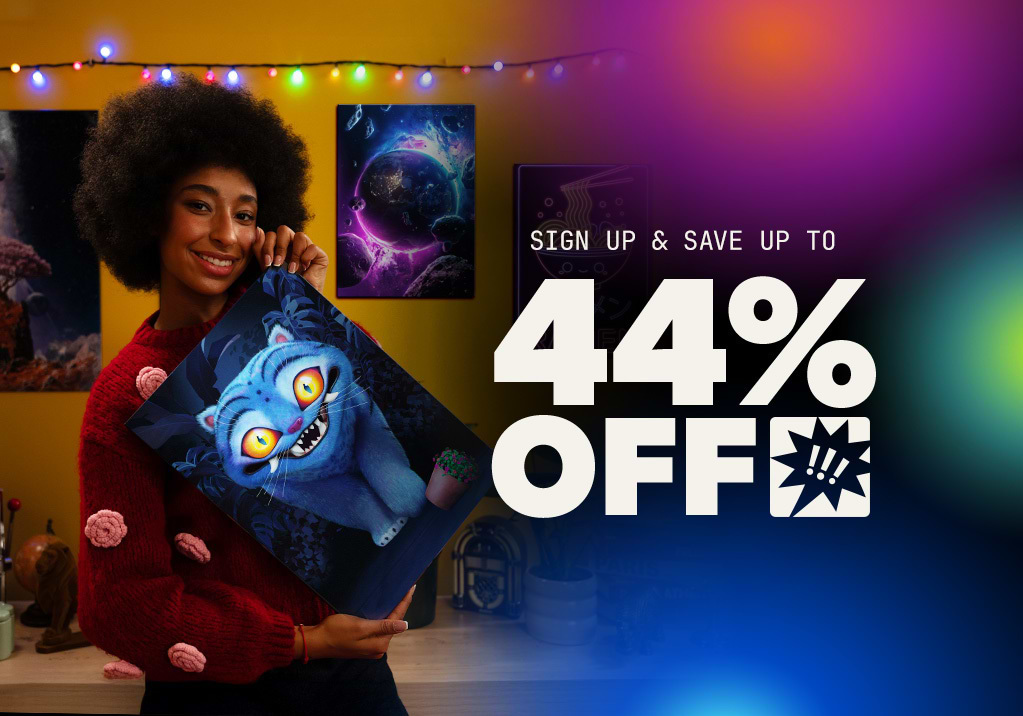 Newsletter signup with 30% discount offer for Displate products